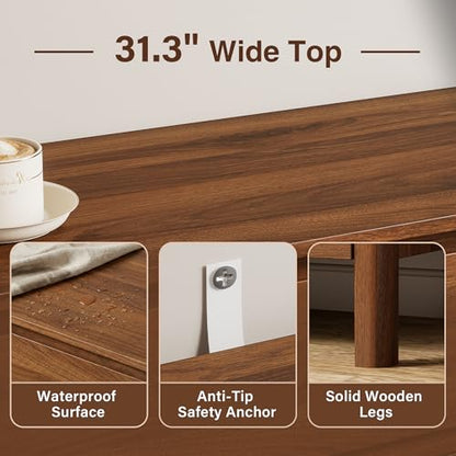 Walnut Dresser for Bedroom, 5 Drawer Dresser with Wood Legs, Tall Wood Dresser, view 4