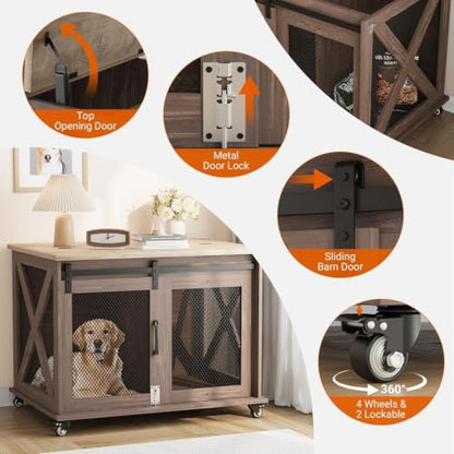 37 Inch Dog Crate Furniture for Medium Dogs with Removable Divider, view 6