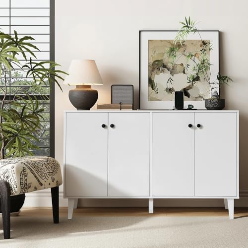 Sideboard Buffet Cabinet Kitchen Storage Cabinet Living Room 4 Doors Console Table (White)
