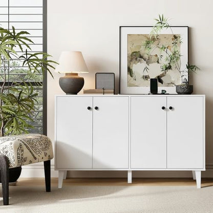 Sideboard Buffet Cabinet Kitchen Storage Cabinet Living Room 4 Doors Console Table (White)