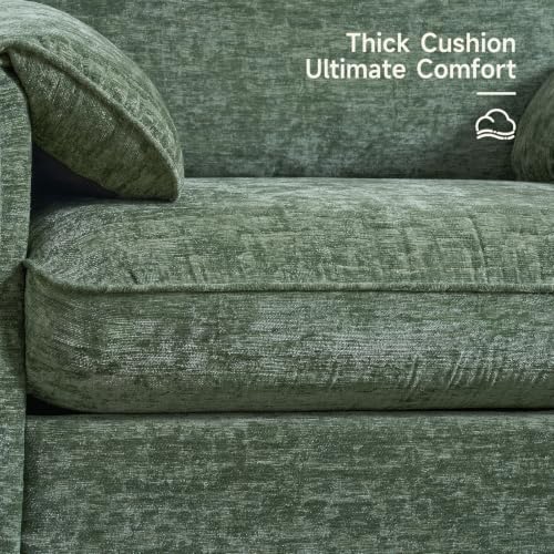 Oversized Green Chenille Armchair with Padded Arms, view 5