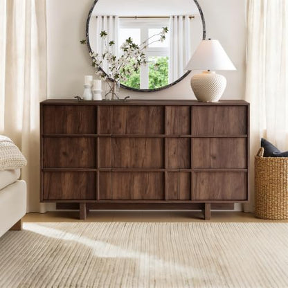 55" Wide 9 Drawer Dresser for Bedroom, Skeleton Line Design, view 2