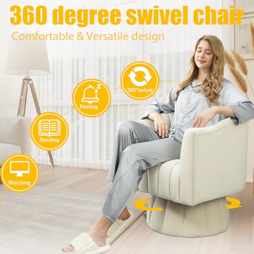 Swivel Accent Chair, 360° Swivel Barrel Chair with Armrest, Velvet Upholstered Single Sofa Reading Chair for Living Room,Bedroom,Waiting Room(Beige)