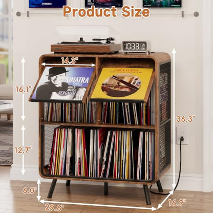 Record Player Stand with Vinyl Record Storage - Record Player Cabinet Table, view 3