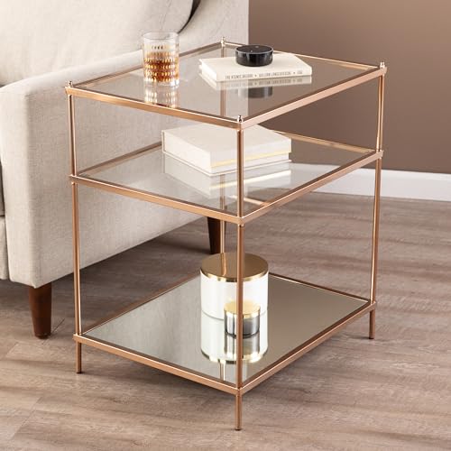 Knox Side Table - Copper - Transitional Design, Metal and Glass - Ideal for Living Room, Bedroom (OC2204)