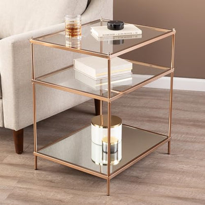 Knox Side Table - Copper - Transitional Design, Metal and Glass - Ideal for Living Room, Bedroom (OC2204)