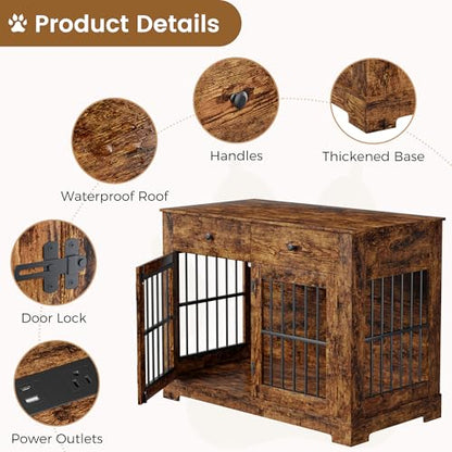 44.5'' Dog Crate Furniture with Storage Dog Kennel w/2 Drawers, view 5