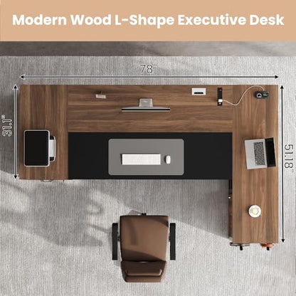 78" Executive Desk with Lockable File Cabinet, view 3