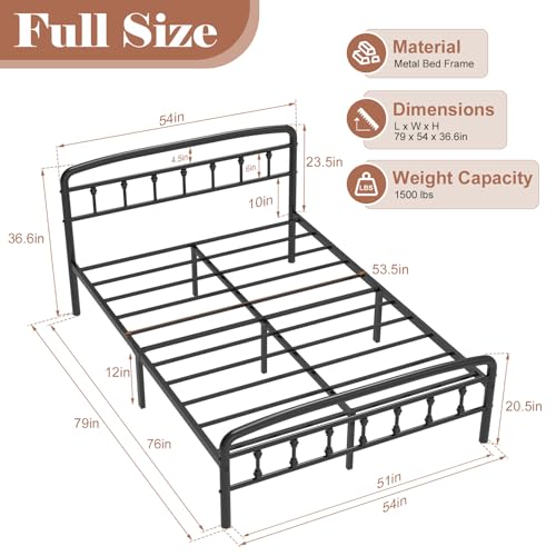 Full Victorian Metal Bed Frame with Headboard and Footboard, Black, view 3