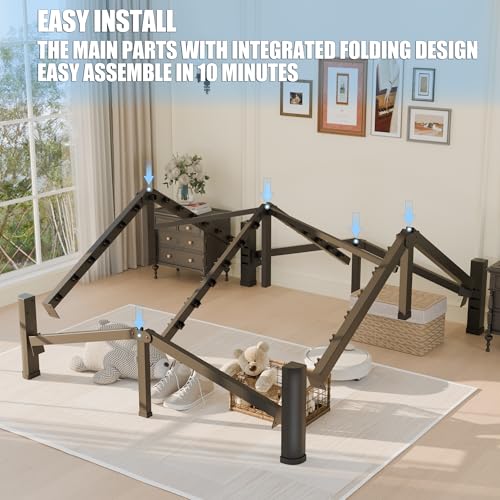 14 inch Full Size Bed Frame with Round Corner Legs and Headboard Hole Mattress, view 7