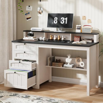 47" Farmhouse Home Office Desk with 4 Drawers, Rustic White and Black, view 8
