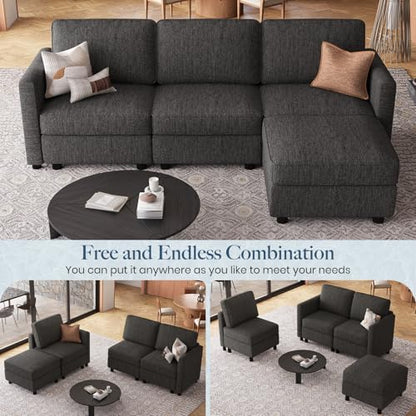 84.3" 4 Seats L Shaped Couch Modular Sectional Sofa Washable Sectional Couches for Living Room Comfy Couches with Storage Seat Couch Sofas with Chaise,Dark Grey