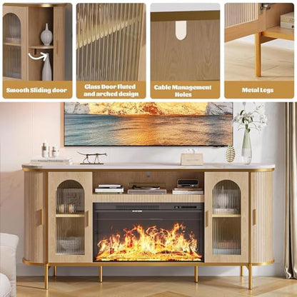 70" Fluted Fireplace TV Stand for TVs Up to 80 Inches, view 7