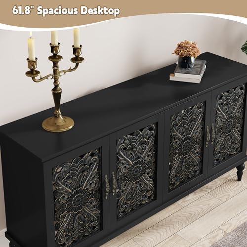 61.8" Hollow Carved Accent Cabinet with 4 Doors for Living Room, view 5