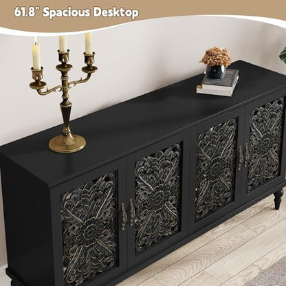 61.8" Hollow Carved Accent Cabinet with 4 Doors for Living Room, view 5