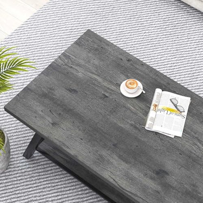 Coffee Table, Industrial Wood and Metal Center Table for Living Room, Rectangle Cocktail Tea Table with Storage Shelf, Rustic Grey, 47 Inch