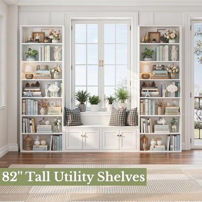 82" Tall Bookshelf, 7-Tier Open Shelves Bookcase, Freestanding Display Storage Shelves, Tall Bookcase Home Decor Furniture for Home Office, Living Room, Bedroom, White