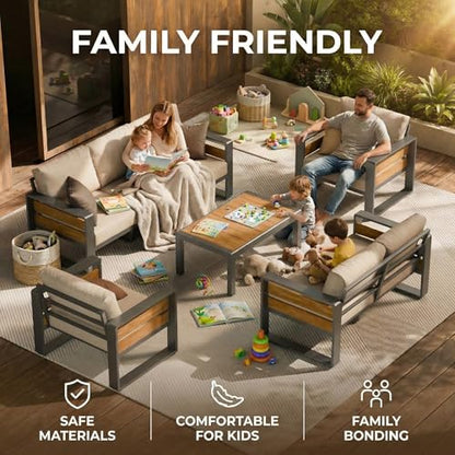Aluminum Outdoor Patio Furniture Set with Table,7 Seat,Dark Gray | Rustproof,High weight capacity,Water-repellent,Washable Cover,All-Weather Resistant,Easy clean,for Poolside Backyard Deck