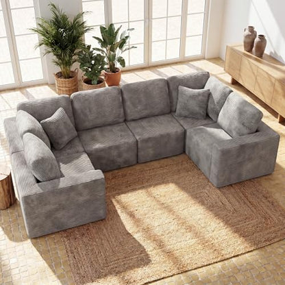 Sectional Couches for Living Room, Modern Boneless Couch with Deep Seat, Upholstered Cloud Sofa, No Assembly Required (Grey, Oversized Sofa)
