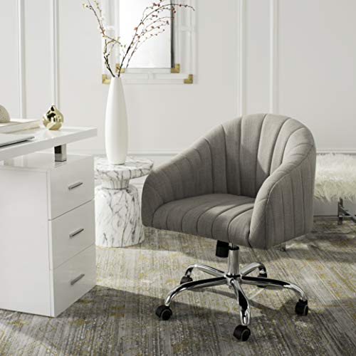 Home Themis Grey Linen and Chrome Leg Swivel Office Chair