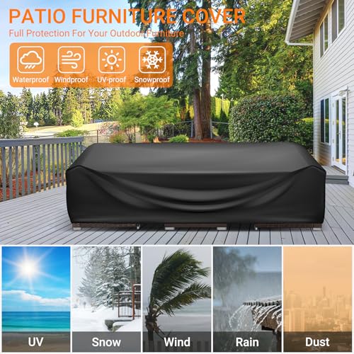 Patio Furniture Covers Rectangle, Outdoor Table Covers Waterproof, Heavy Duty Outdoor Furniture Cover, Patio Sectional Set Cover 90" L x 64" W x 28" H, Black