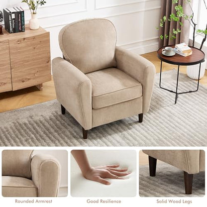 Accent Chair Set of 2, Mid Century Modern Arm Chair with Thick Cushion and Back, Comfy Upholstered Reading Chair Single Sofa Chair for Living Room, Bedroom, Club, Khaki