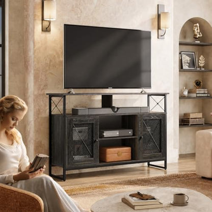 TV Stand 55 inch TV,Tall Entertainment Center with Storage, Farmhouse Industrial TV Console for Bedroom Living Room, Charcoal Black