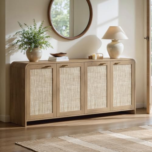 67" Rattan Sideboard Buffet Cabinet with Storage, Caramel Oak, view 5