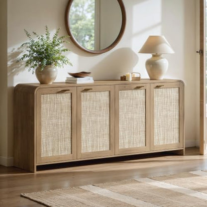 67" Rattan Sideboard Buffet Cabinet with Storage, Caramel Oak, view 5