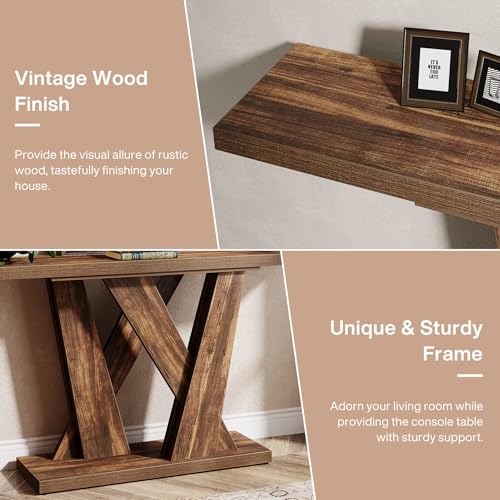 Tribesigns 55-Inch Farmhouse Console Table, Farmhouse Behind The Couch Table TV Stand with Geometric Base, Skinny Sofa Table Entryway Table for Entrance, Living Room, Hallway, Foyer, Rustic Brown
