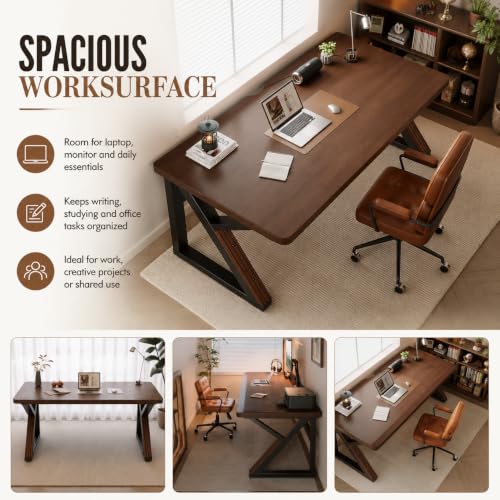 Mid-Century Modern Wood Office Desk with Thick Desktop, view 7
