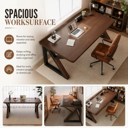 Mid-Century Modern Wood Office Desk with Thick Desktop, view 7
