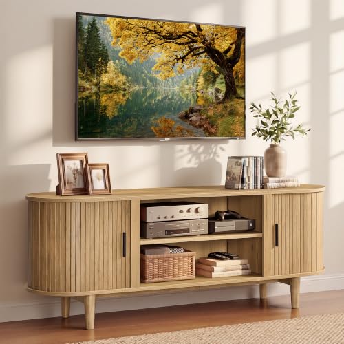 VASAGLE TV Stand for 65-Inch TVs, Mid Century Entertainment Center with Storage, view 2