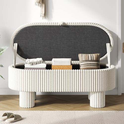 Camden Ottoman with Storage, Corduroy Upholstered Lift-Top Foot Stools Bench with Hidden Compartment for Bedroom, Living Room, Entryway, Modern Small Space Furniture, Beige