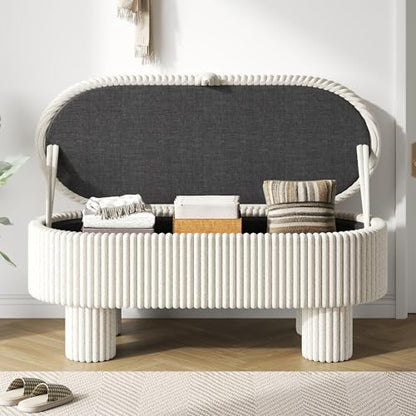 Camden Ottoman with Storage, Corduroy Upholstered Lift-Top Foot Stools Bench with Hidden Compartment for Bedroom, Living Room, Entryway, Modern Small Space Furniture, Beige