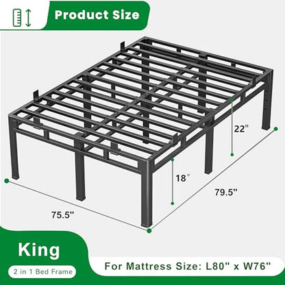 22 Inch King Bed Frame Double Layer 2 in 1 Platform with Round Corner, view 3