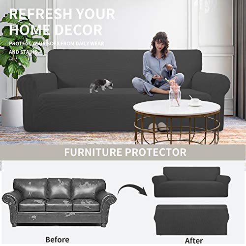 Stretch Loveseat Slipcover 1-Piece Sofa Cover Furniture Protector Couch Soft with Elastic Bottom for Kids Polyester Spandex Jacquard Fabric Small Checks (Loveseat, Dark Gray)