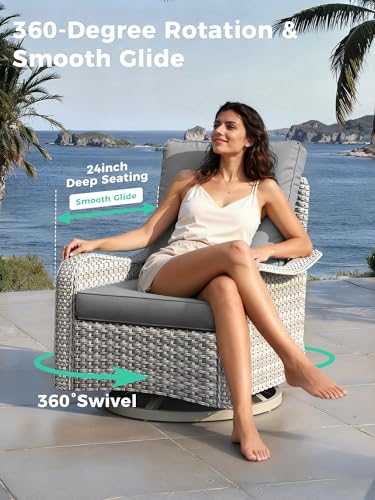 9 Piece Outdoor Patio Furniture Set with Swivel Chairs, 7-Seats Wicker Sectional Sofa Set with Thickened Cushions & Coffee Tables for Garden, Backyard, Porch, Gray