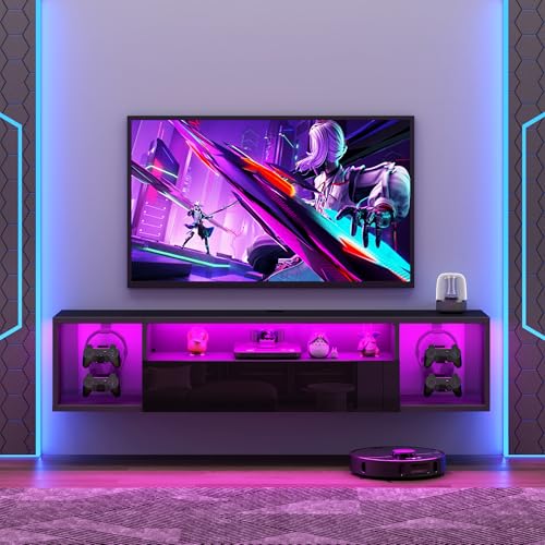 Floating TV Stand Wall Mounted with Lights,LED TV Stand, view 2