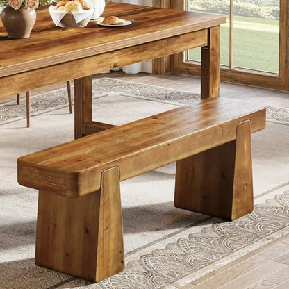 Solid Wood Dining Bench, 47" Farmhouse Dining Table Bench with Thickened Legs, Heavy Duty Wooden Bench Indoor for Enyryway, Living Dining Room, Hallway, Kitchen, Bedroom, Dark Brown