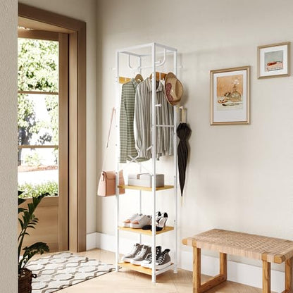 Coat Rack Freestanding, Hall Tree with 3 Shelves and 12 Hooks | Industrial Metal Frame, Space-Saving Design, Clothes Rack Stand Organizer for Bedroom, Hallway, Entryway, Office, Living Room