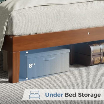 Wood Bed Frame with Pine Headboard, Sturdy Support, Easy Assembly, view 4