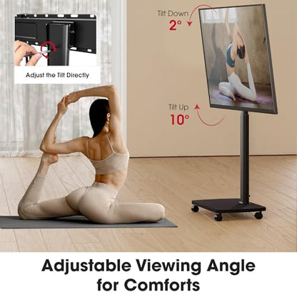 Rolling TV Stand for 43 50 55 60 65 70 75 Inch TVs, Portable Mobile TV Stand on Wheels, 10-Level Height Adjustable TV Cart with Swivel & Tilt Mount for Bedroom/Living Room/Office/Corner