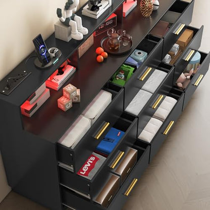 Black 9 Drawer Dressers for Bedroom, view 4