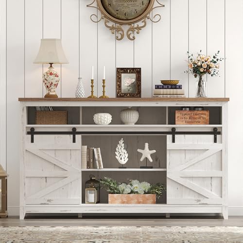 Farmhouse TV Stand for up to 65" TV, Entertainment Center with Ajustable Shelves, view 4
