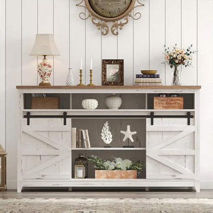 Farmhouse TV Stand for up to 65" TV, Entertainment Center with Ajustable Shelves, view 4
