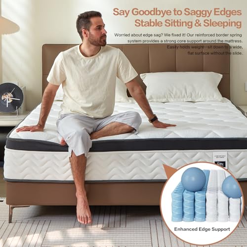 Full Size Mattress, 14 Inch Hybrid Bed in a Box, Euro Top Memory Foam, view 3