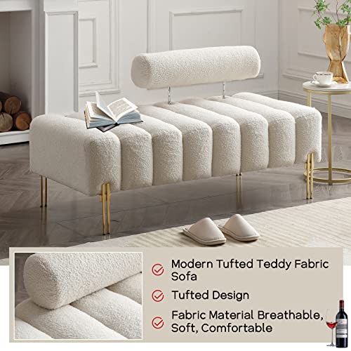 53.2" Modern Loveseat Sofa Couch, Upholstered Accent Sofa with Golden Legs and Adjustable Backrest, Small Teddy Fleece Couches for Bedroom, Living Room, Compact Small Space (Beige Teddy)