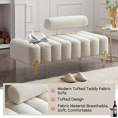 53.2" Modern Loveseat Sofa Couch, Upholstered Accent Sofa with Golden Legs and Adjustable Backrest, Small Teddy Fleece Couches for Bedroom, Living Room, Compact Small Space (Beige Teddy)