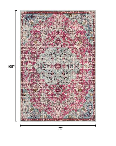 SAFAVIEH Madison Collection Area Rug - 6' x 9', Fuchsia & Teal, Boho Chic Medallion Distressed Design, Non-Shedding & Easy Care, Ideal for High Traffic Areas in Living Room, Bedroom (MAD447R)